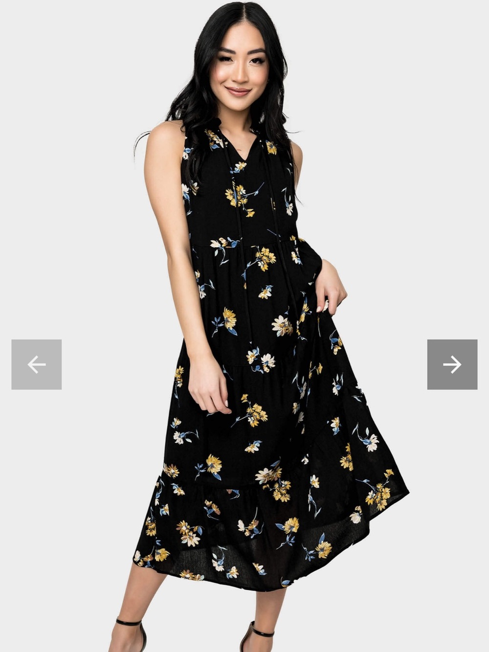 Gibson Look Black Floral Sleeveless Midi Dress - Elegant Summer Style